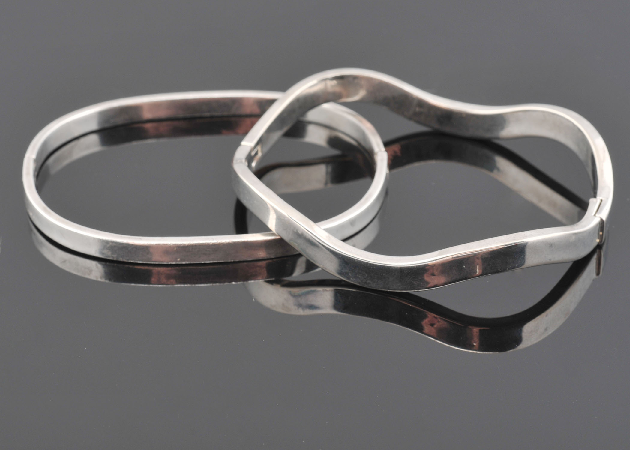 Two Classic Mexican Sterling Silver Hinge Bracelets