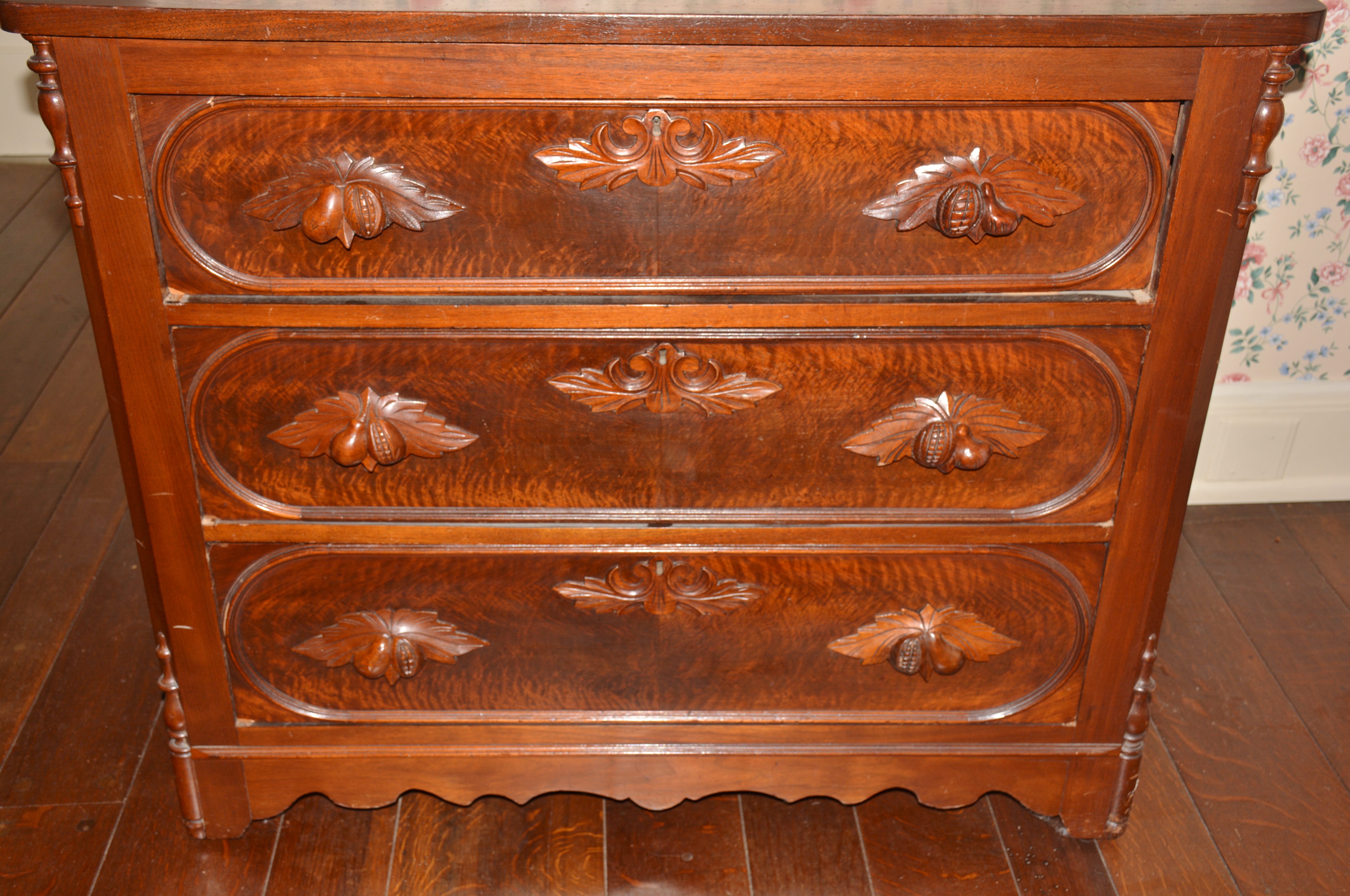 Victorian Chest of Drawers with Hand-Carved Fruit Handles 