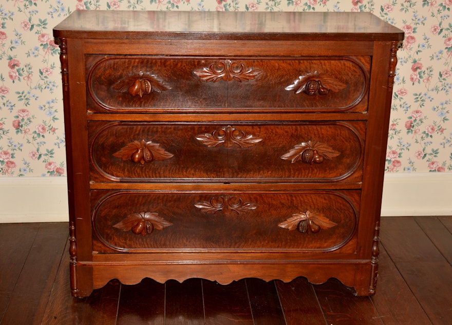Victorian Chest of Drawers with Hand-Carved Fruit Handles 