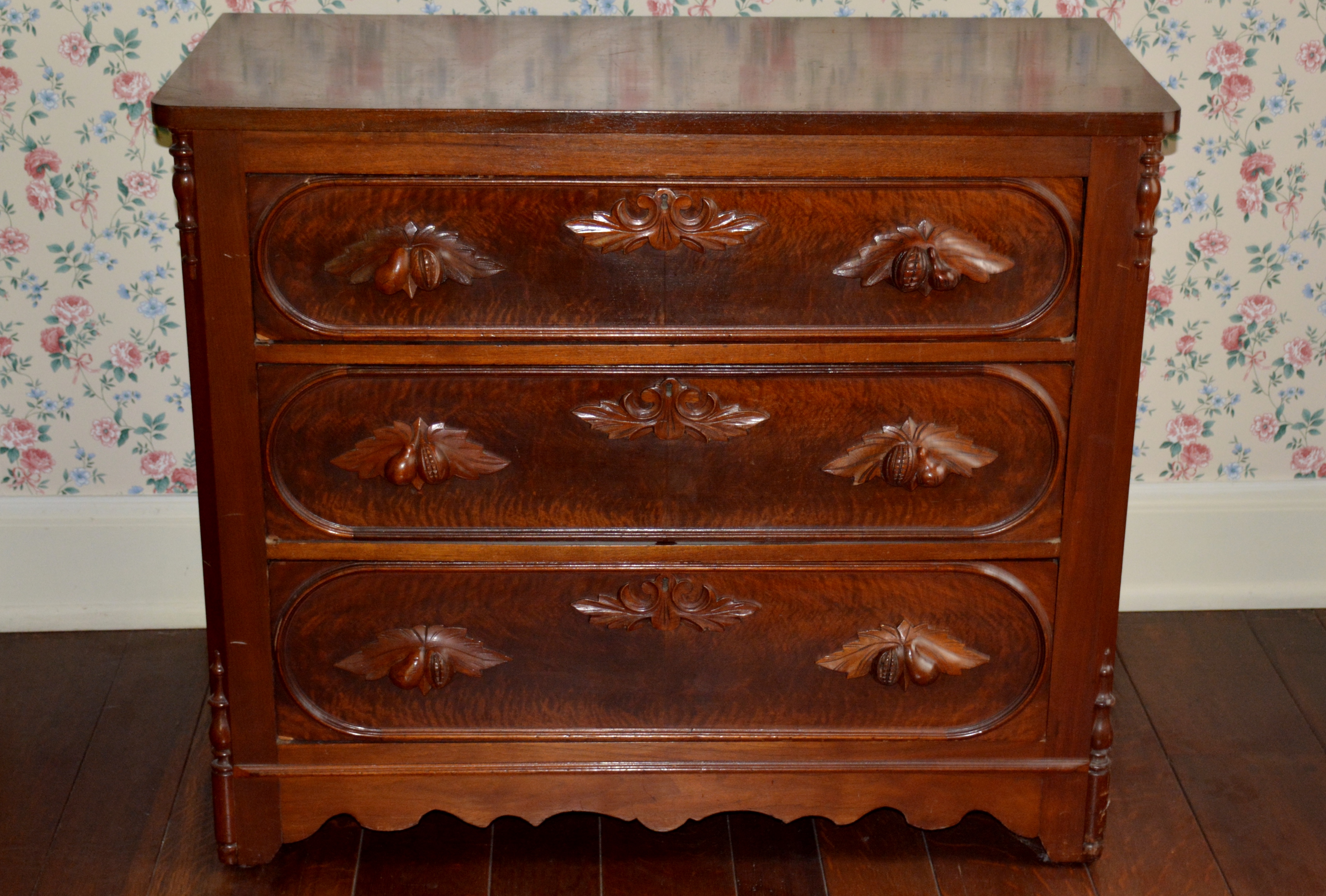 Victorian Chest of Drawers with Hand-Carved Fruit Handles 