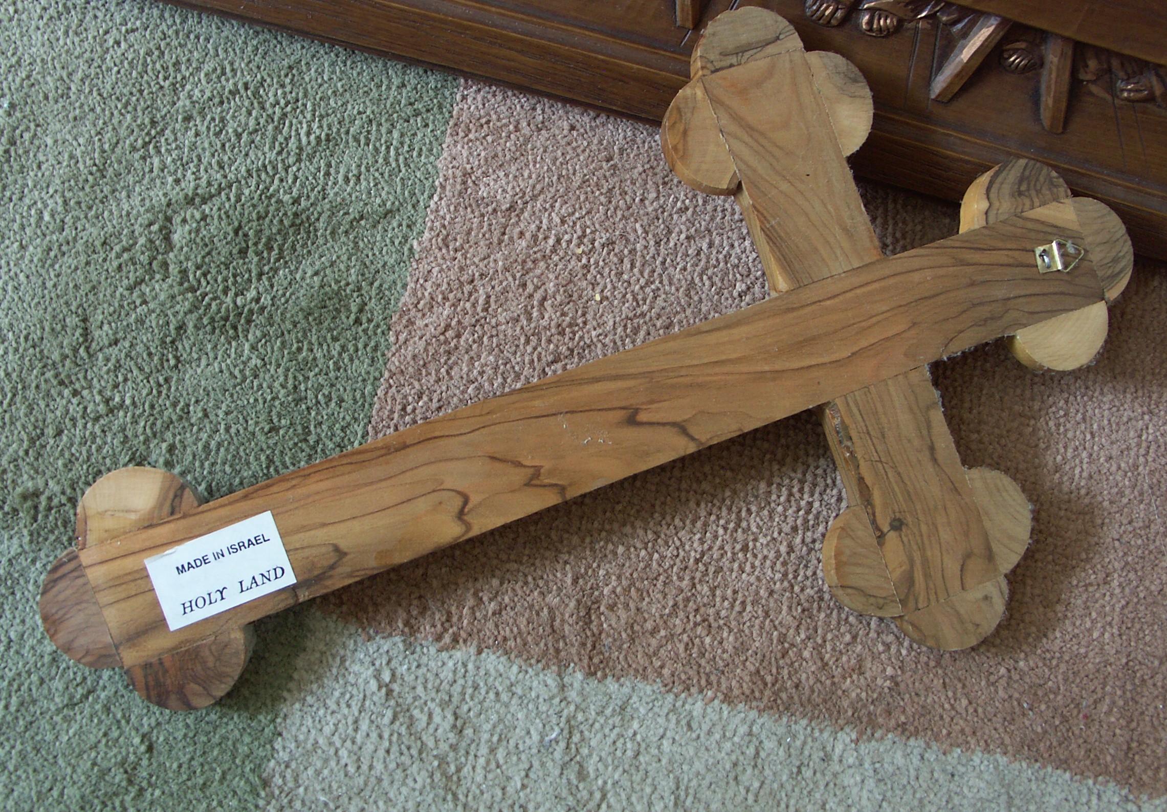 Copper Religious Print, Crucifix, and Saints Book