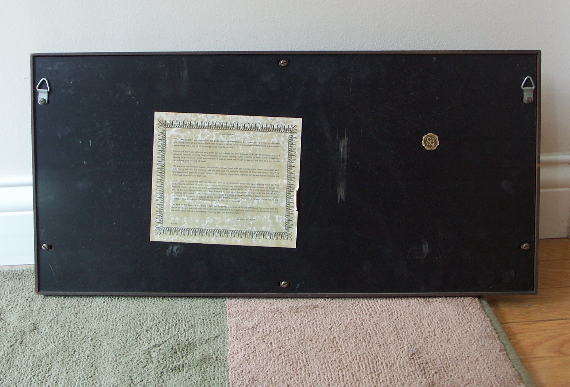 Copper Religious Print, Crucifix, and Saints Book