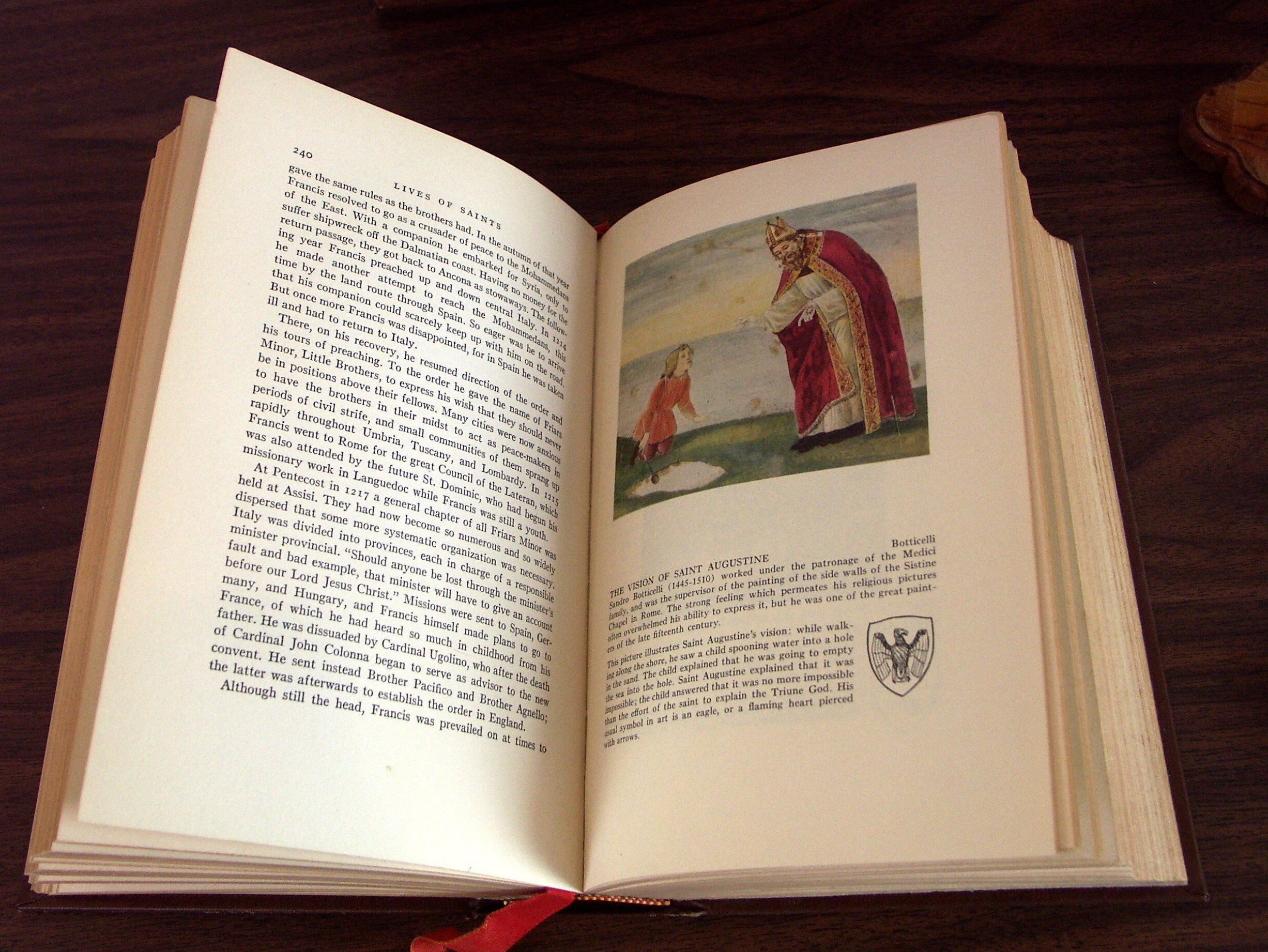 Copper Religious Print, Crucifix, and Saints Book