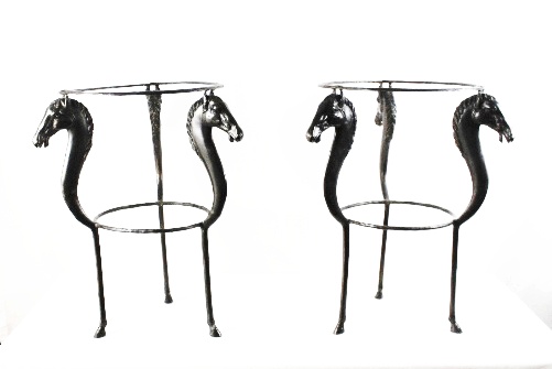 Artisan Created Cast Iron Horse Side Tables with Glass Tops