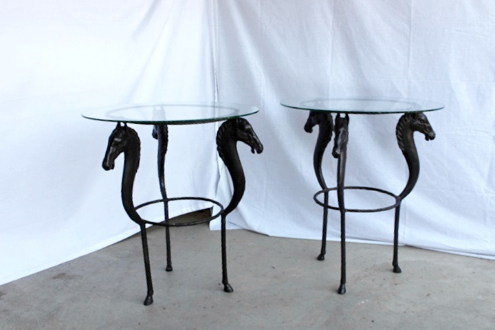 Artisan Created Cast Iron Horse Side Tables with Glass Tops