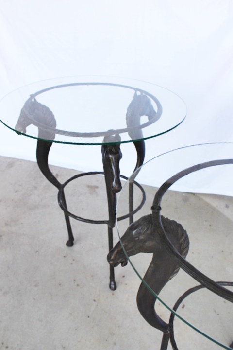 Artisan Created Cast Iron Horse Side Tables with Glass Tops