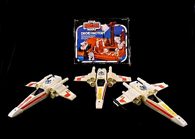 Three Star Wars X-Wing Fighters and a Droid Factory Playset