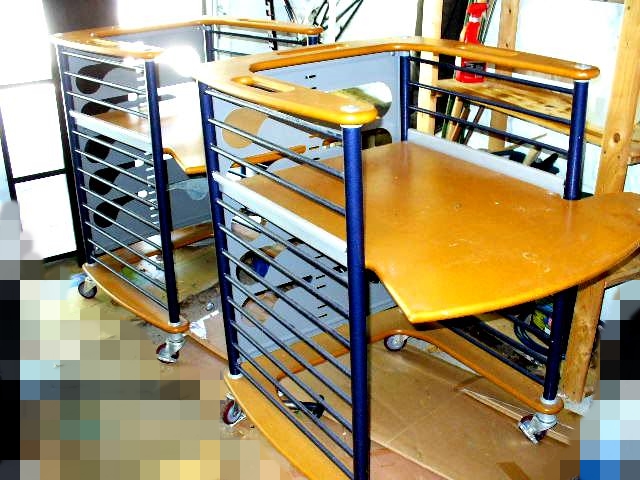 Two Contemporary Computer Desks with Restrainer Straps, Bookcase