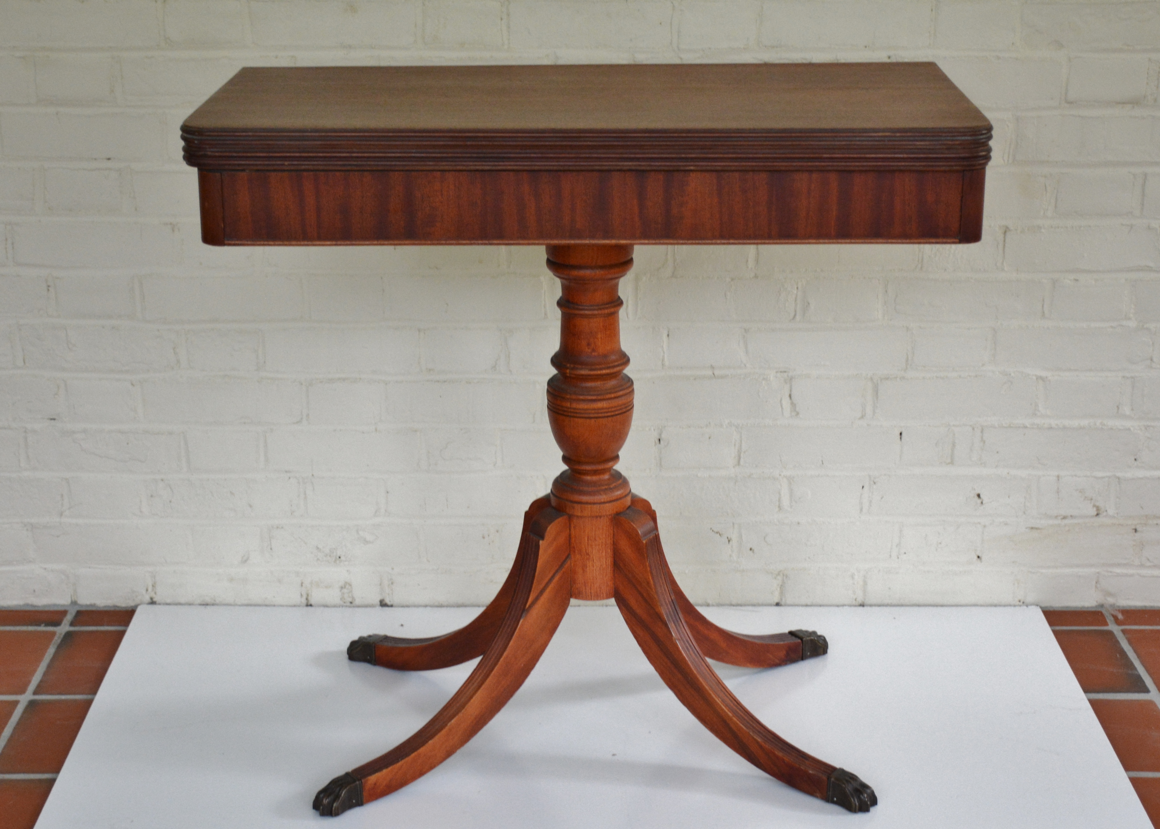 Flip Top Side Table with Brass Lion Paw Feet 