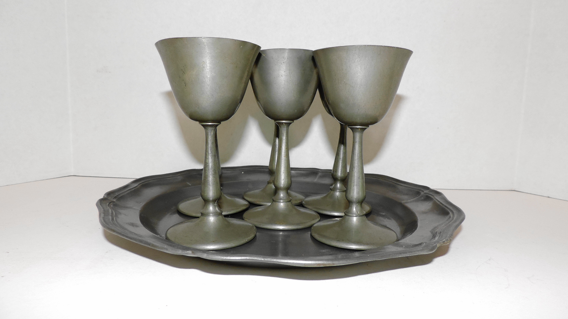 Vintage Pewter Goblets and Tray