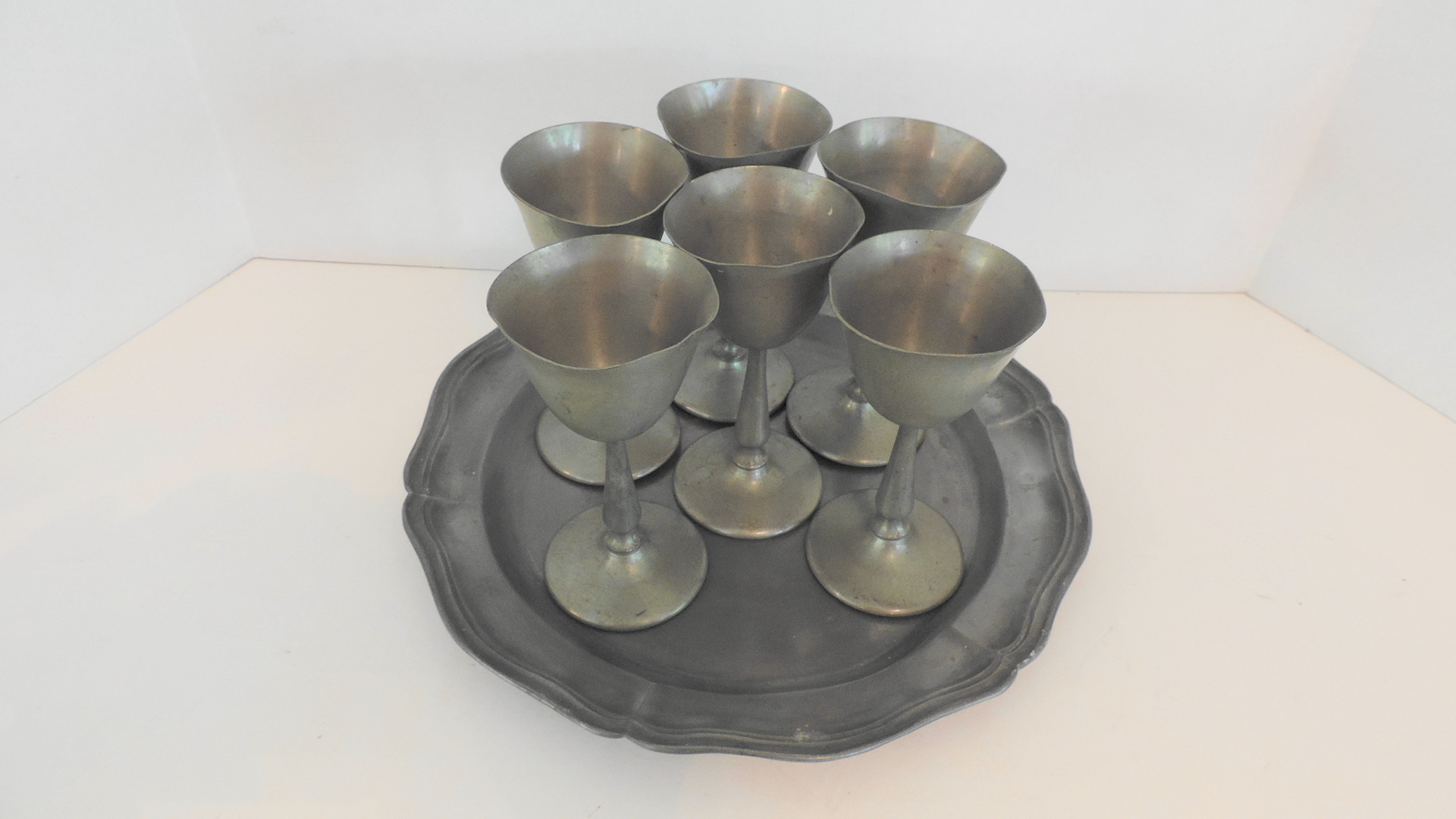 Vintage Pewter Goblets and Tray