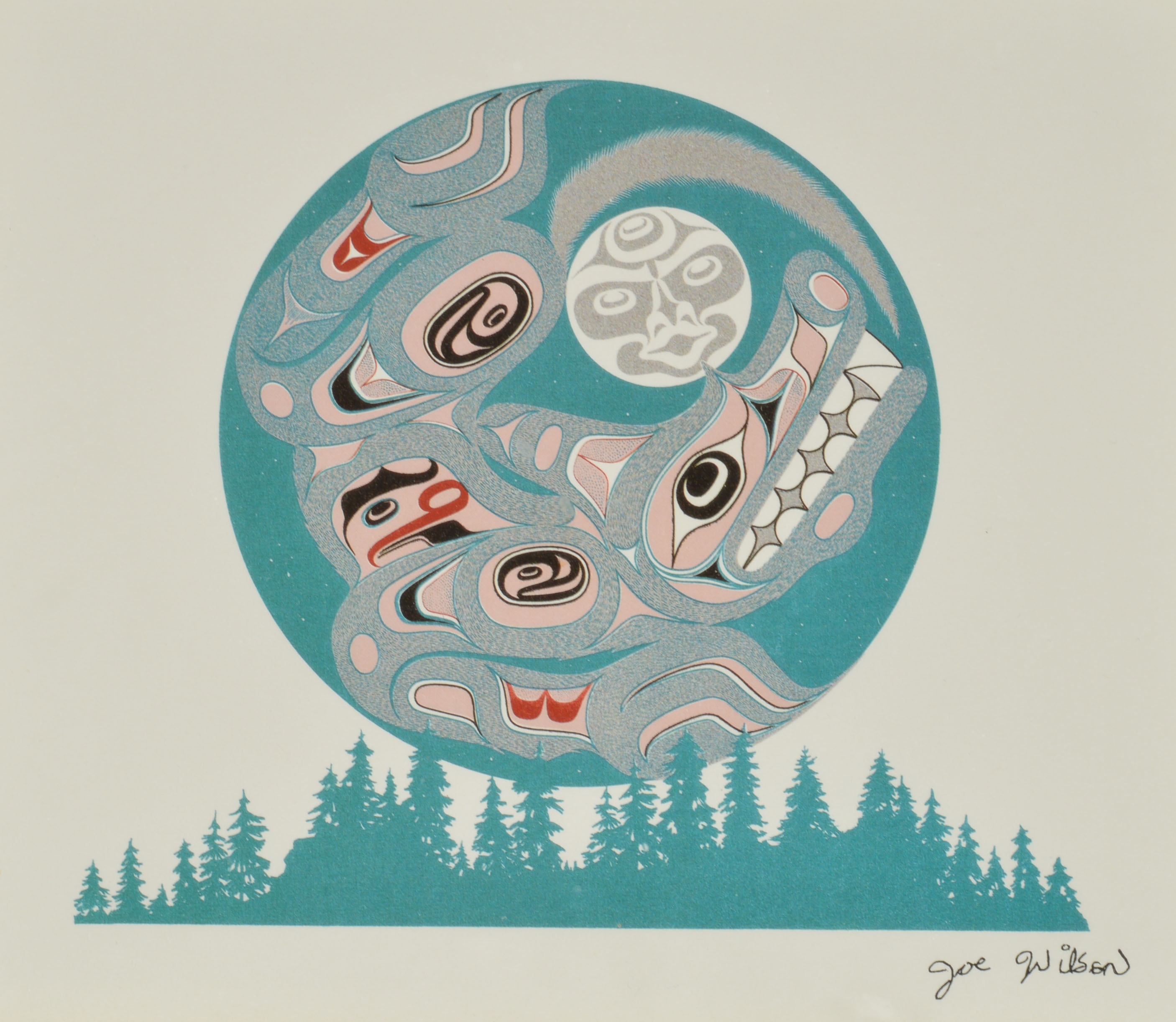 Photo Offset Lithography Joe Wilson Print "Wolf & Moon"