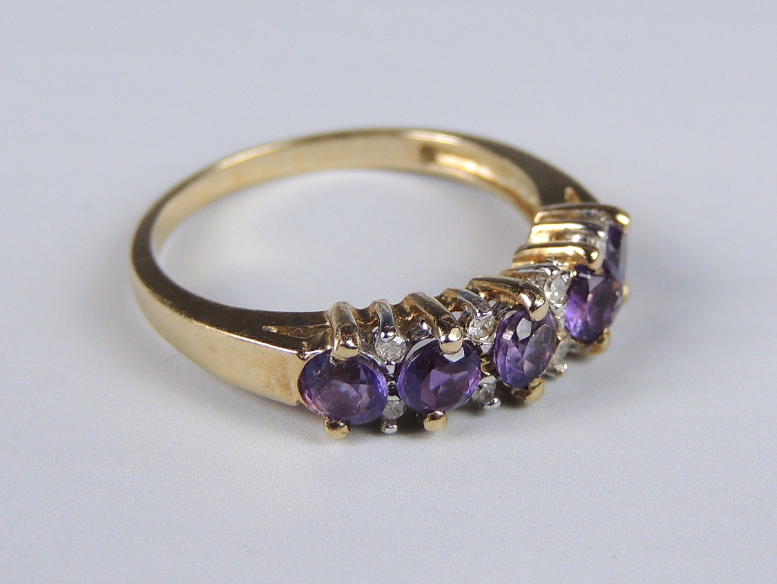 10kt Gold Aquamarine Pendant, Tanzanite Earrings & Amethyst Ring