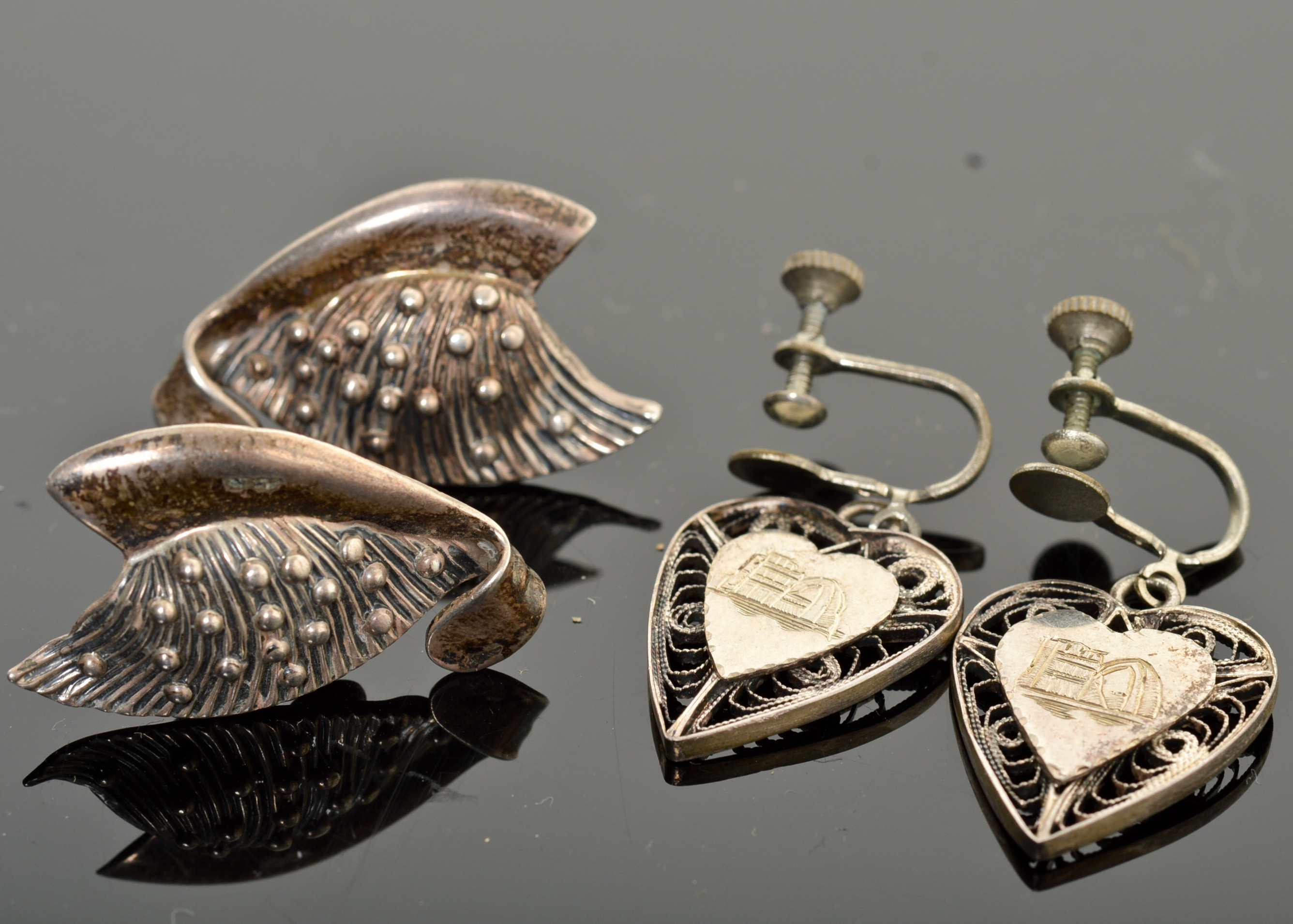 Dancraft Sterling Earrings and Engraved Heart Earrings 