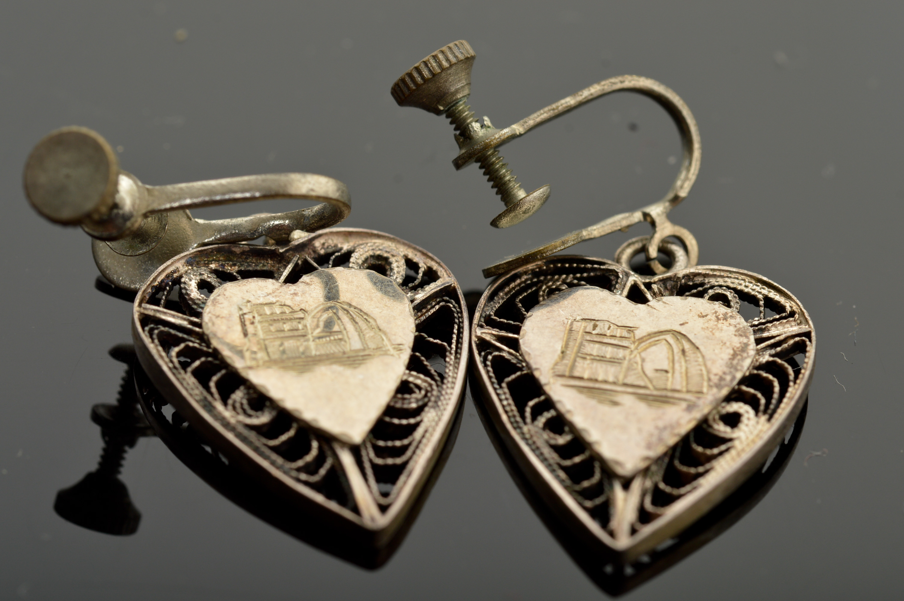 Dancraft Sterling Earrings and Engraved Heart Earrings 