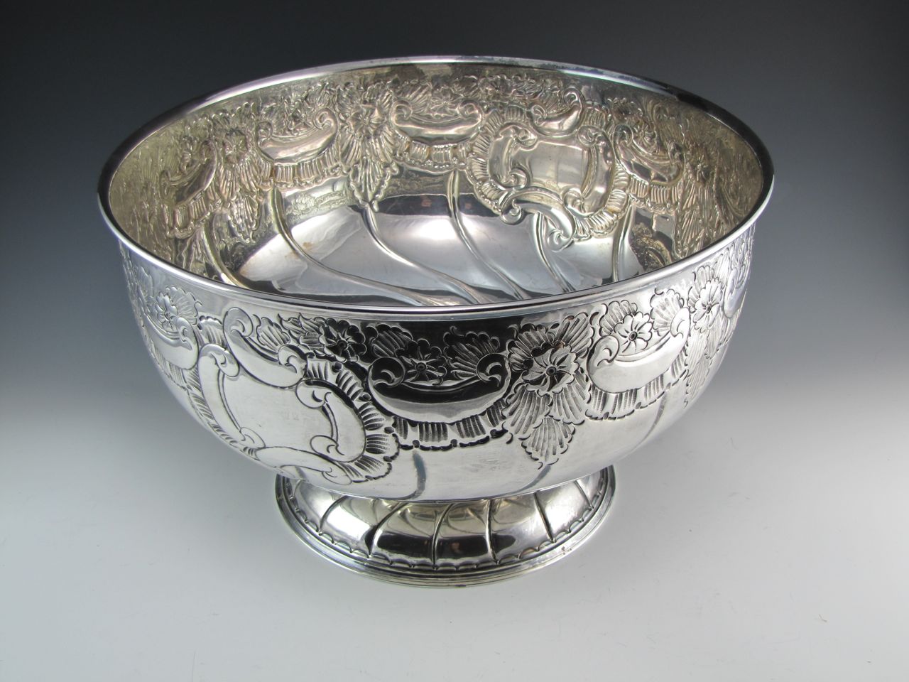 Old Sheffield Hand-Chased Punch Bowl with Twelve Cups