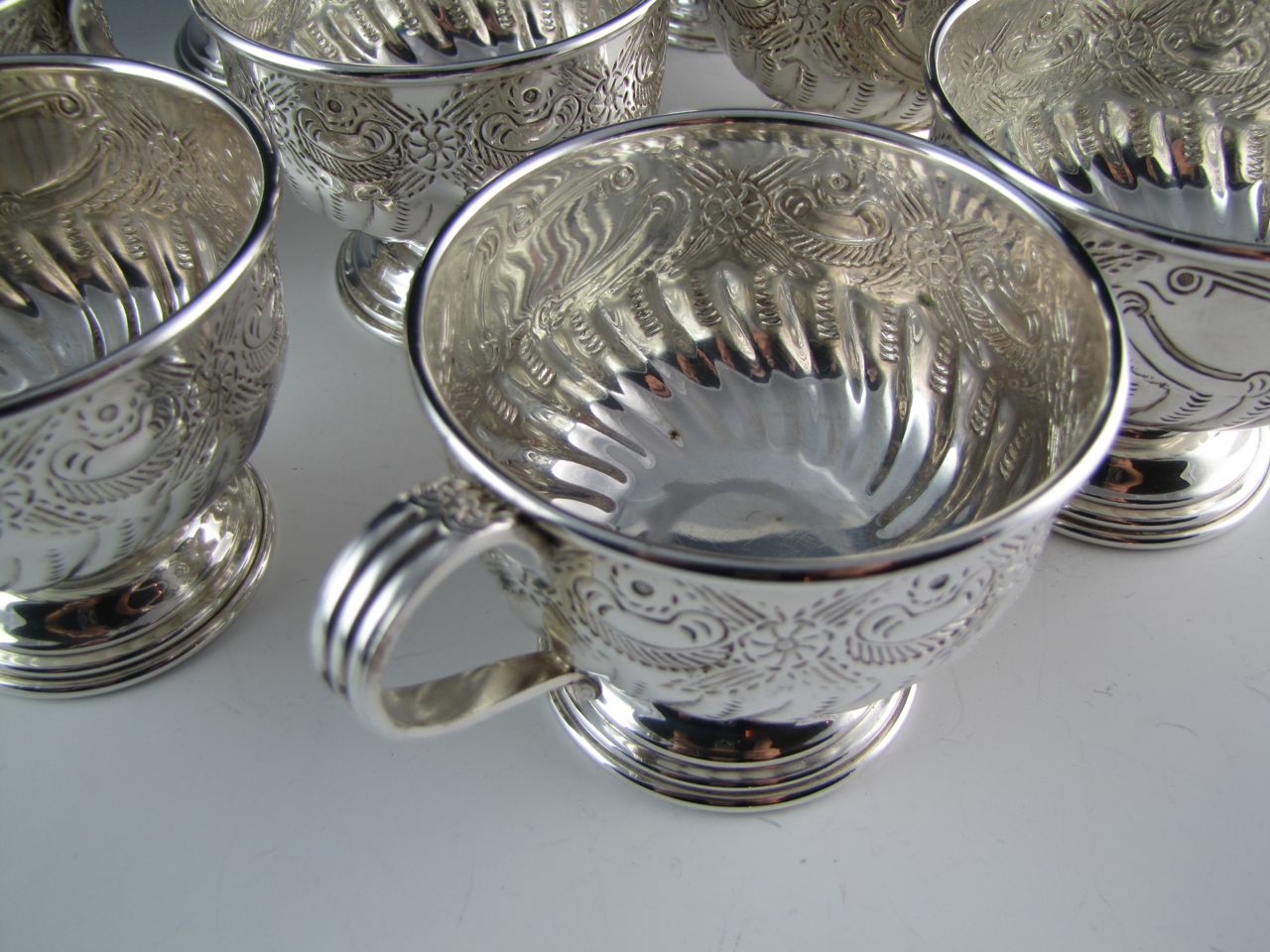 Old Sheffield Hand-Chased Punch Bowl with Twelve Cups