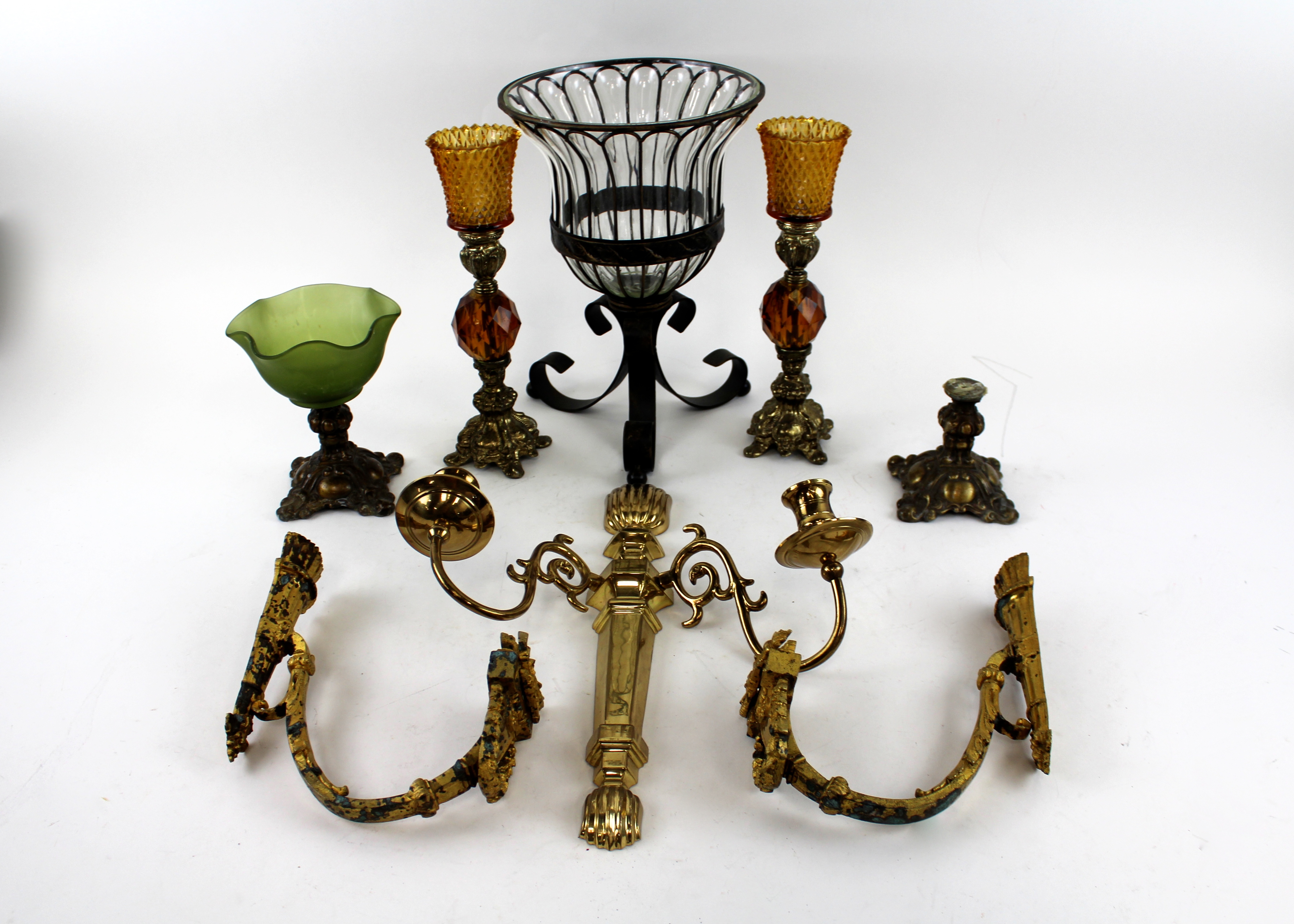 Lot of Glass Candlesticks and Wall Sconces