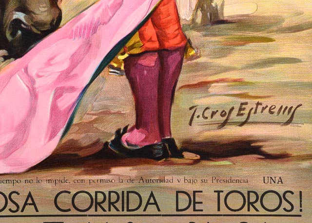 1970s José Cros Estrems Spanish Bull Fighting Lithograph Poster