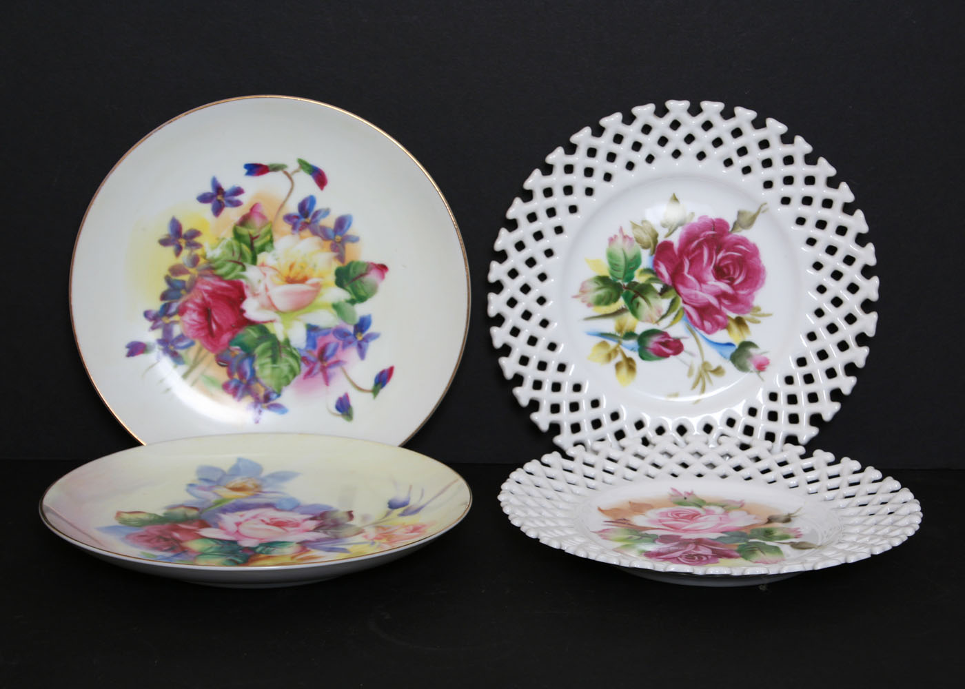 Set of Four Hand-Painted Lefton China Decorative Plates