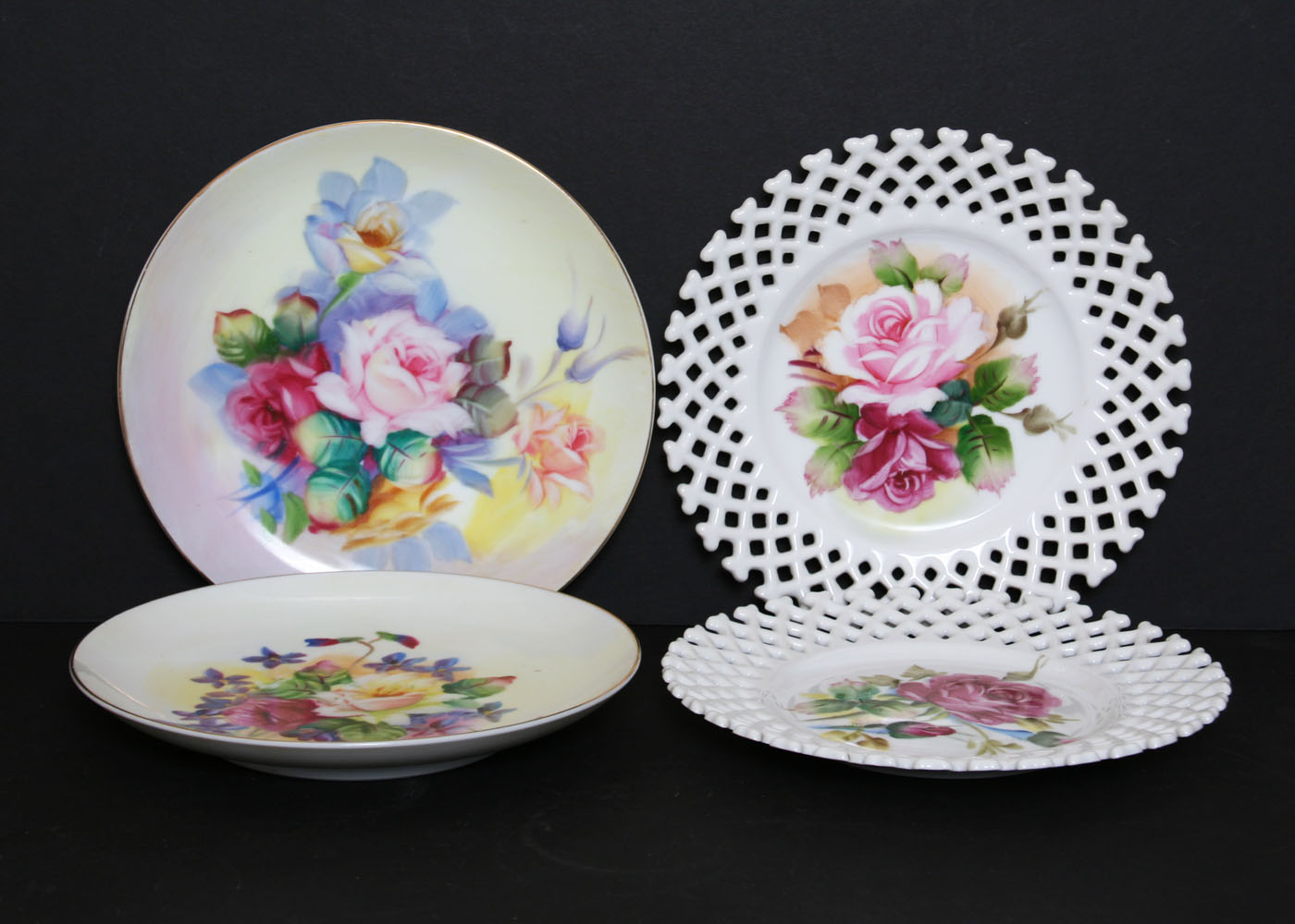 Set of Four Hand-Painted Lefton China Decorative Plates