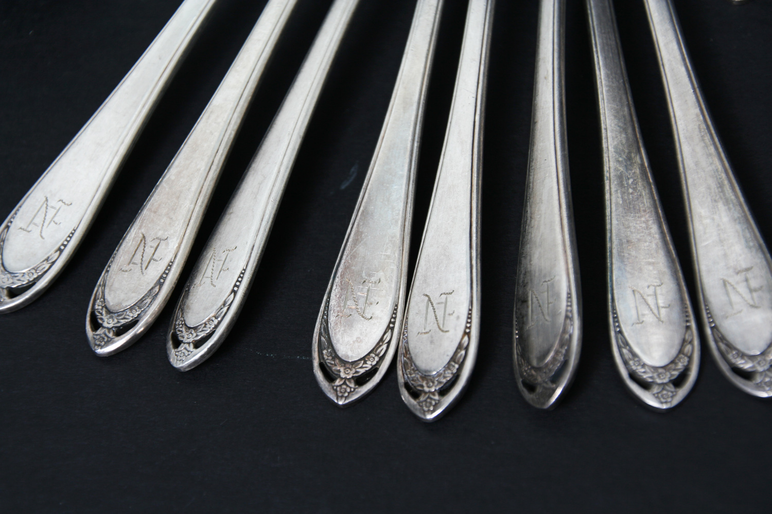 24-Piece Set of Vintage Monogrammed "N" Silver Plated Flatware