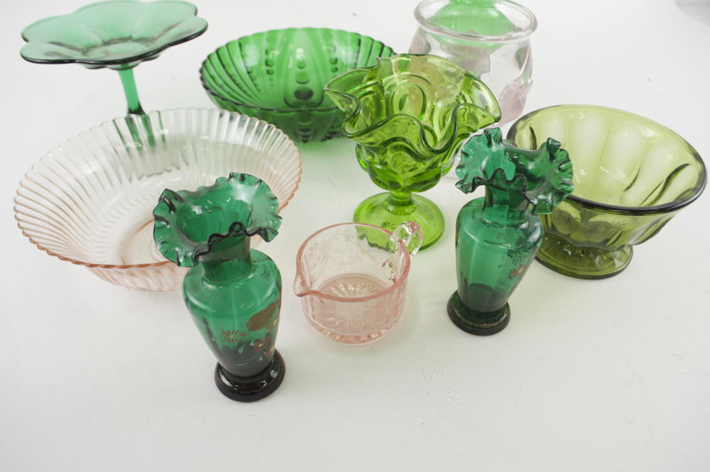 Lot of Colored Glass Decorative Pieces