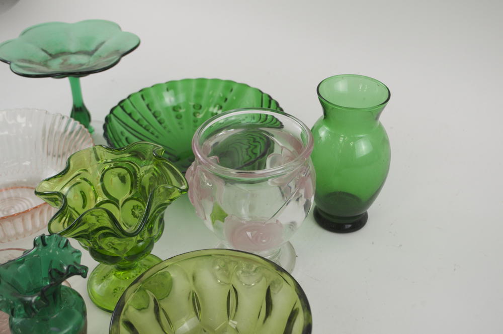 Lot of Colored Glass Decorative Pieces