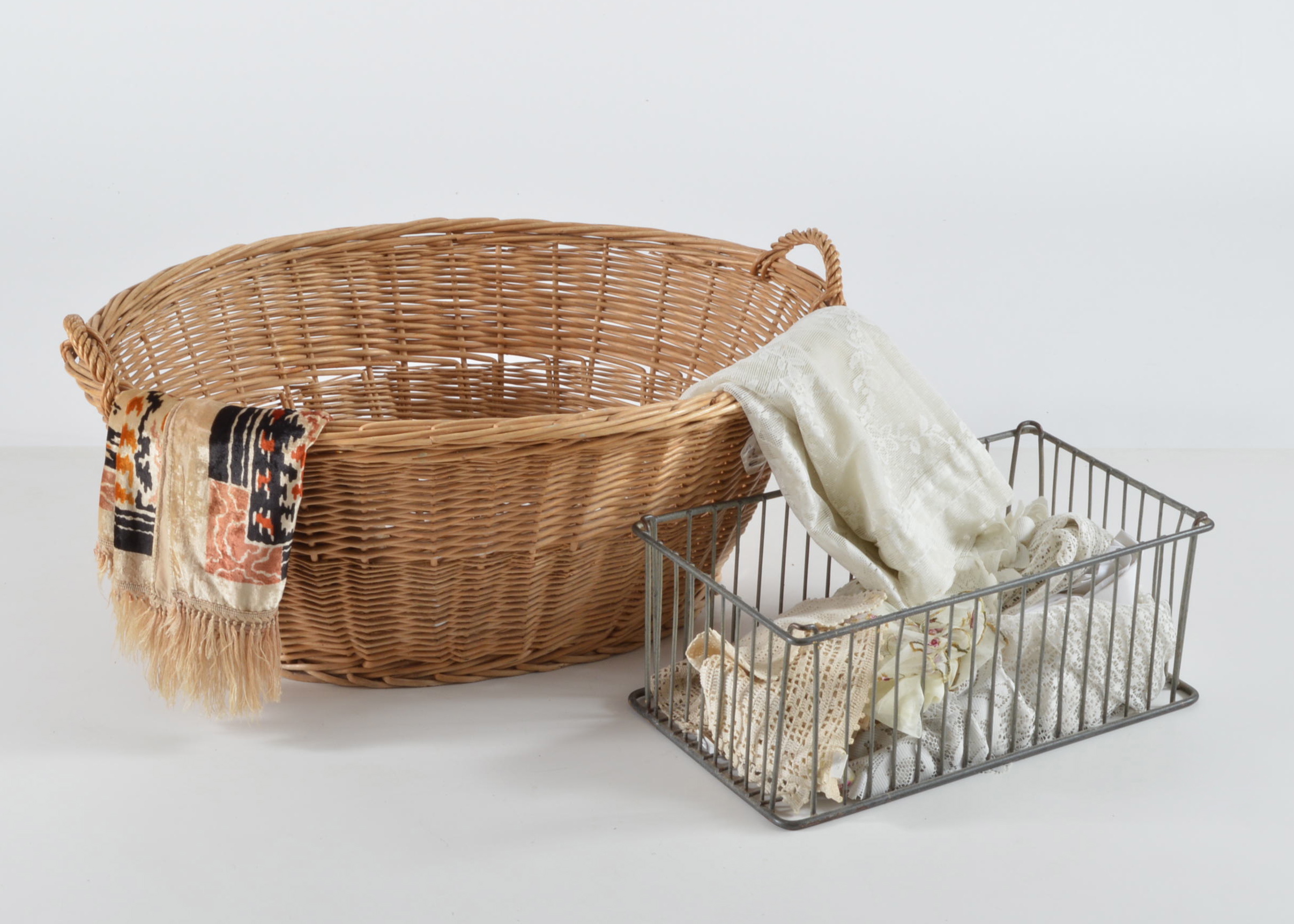 Wicker Laundry Basket, Window and Table Treatments