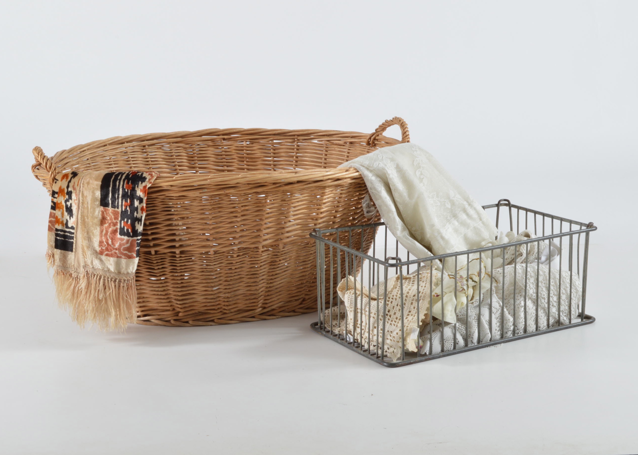 Wicker Laundry Basket, Window and Table Treatments