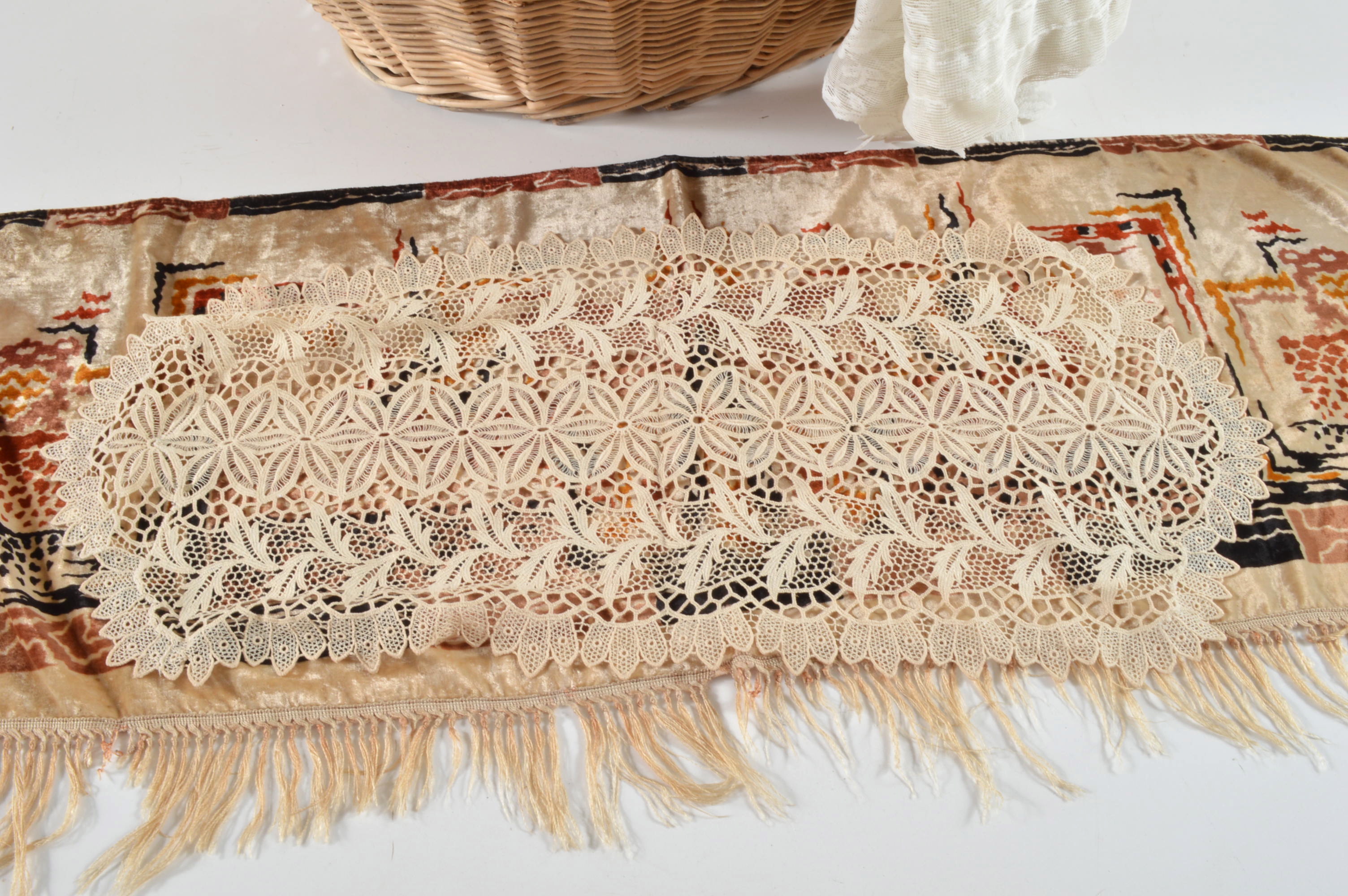 Wicker Laundry Basket, Window and Table Treatments