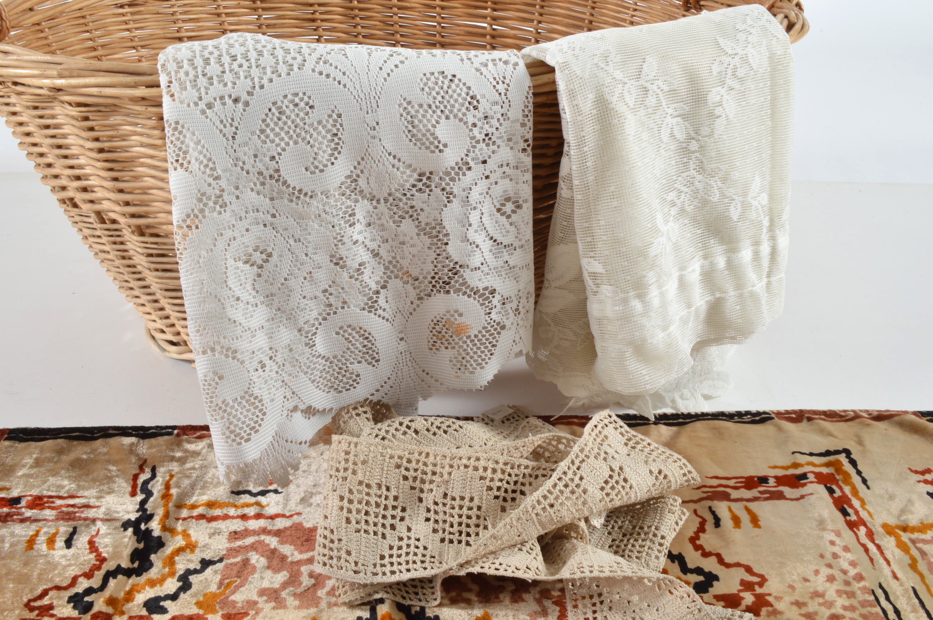 Wicker Laundry Basket, Window and Table Treatments