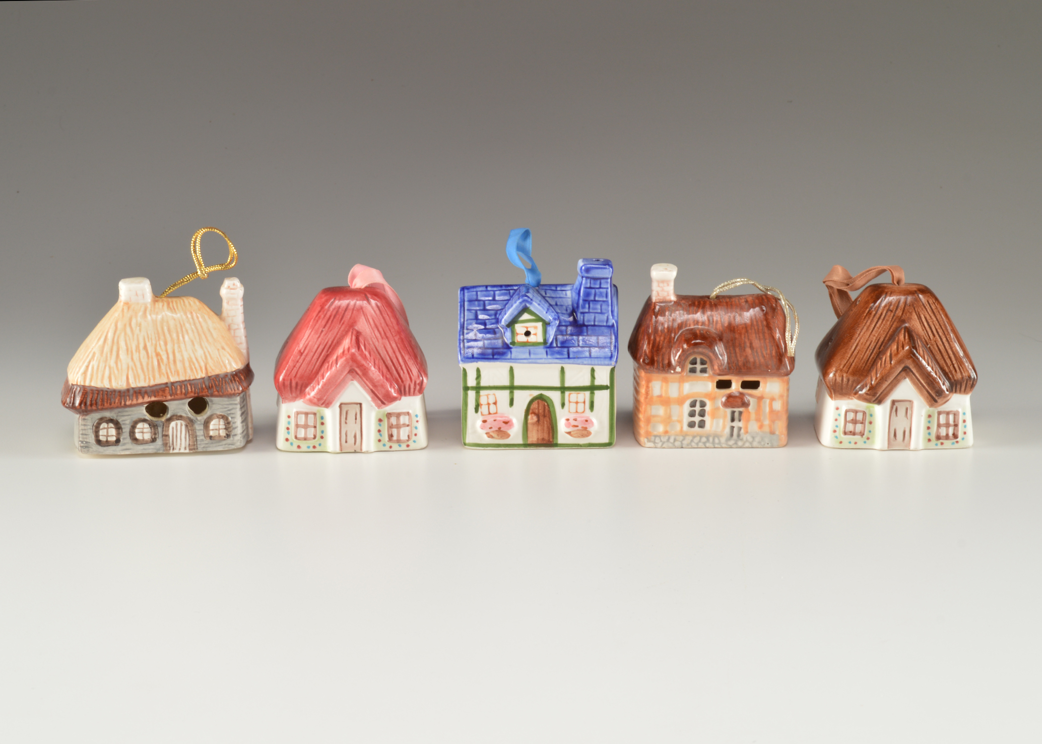 Set of Five Miniature Pottery Cottages