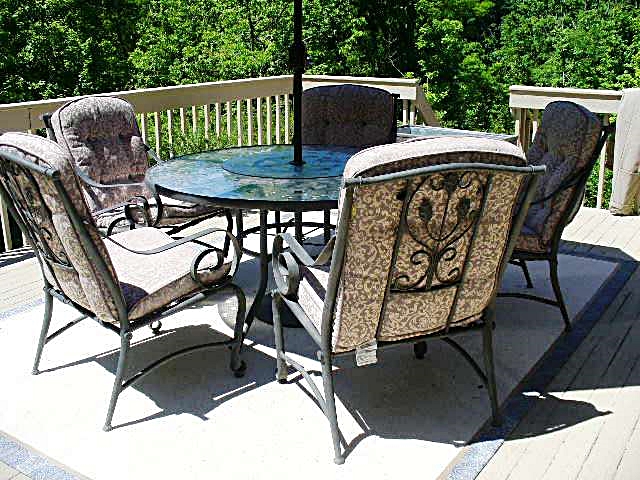 Etched Glass Table with Lazy Susan, Umbrella and Five Chairs