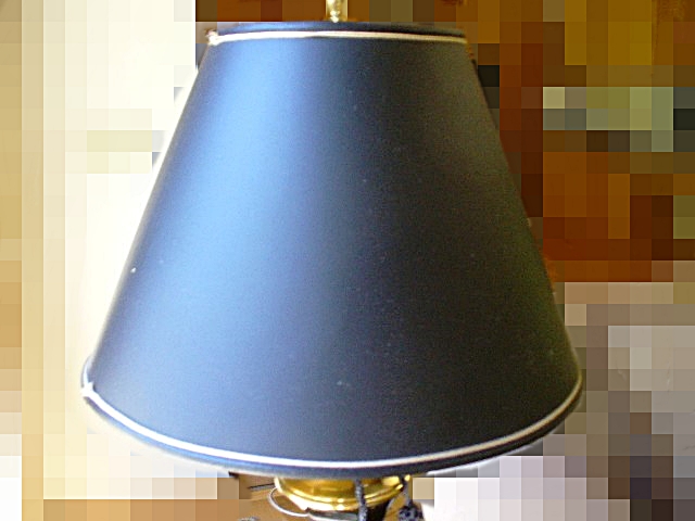 Stiffel Brass Table Lamp with Navy Blue Shade and Two Tassels