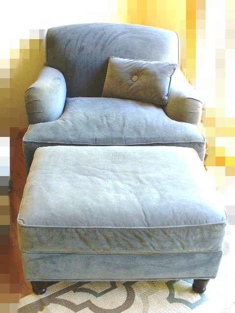 Overstuffed Armchair with Matching Ottoman and Accent Pillow