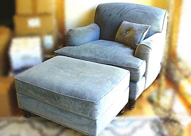 Overstuffed Armchair with Matching Ottoman and Accent Pillow