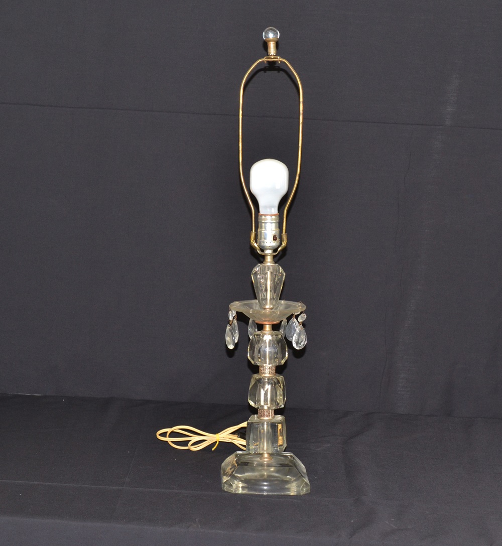 Vintage Faceted Glass Lamp With Prisms