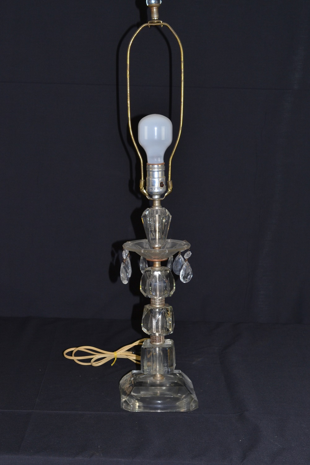 Vintage Faceted Glass Lamp With Prisms