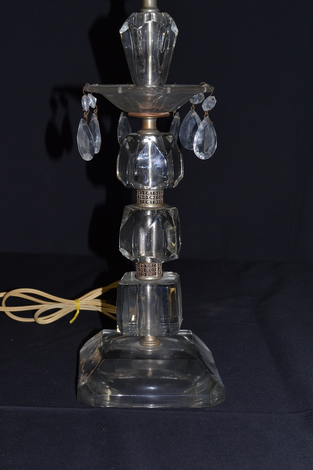 Vintage Faceted Glass Lamp With Prisms