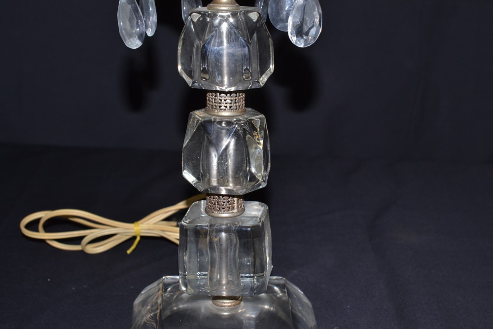 Vintage Faceted Glass Lamp With Prisms