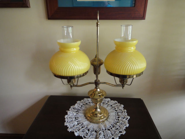 Vintage Brass and Milk Glass Student Lamp