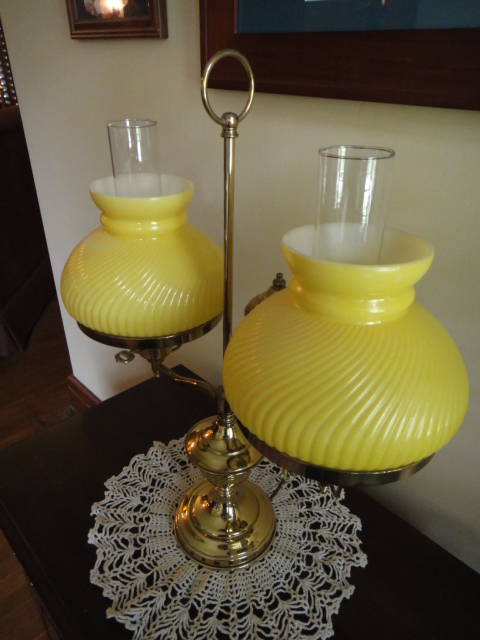 Vintage Brass and Milk Glass Student Lamp