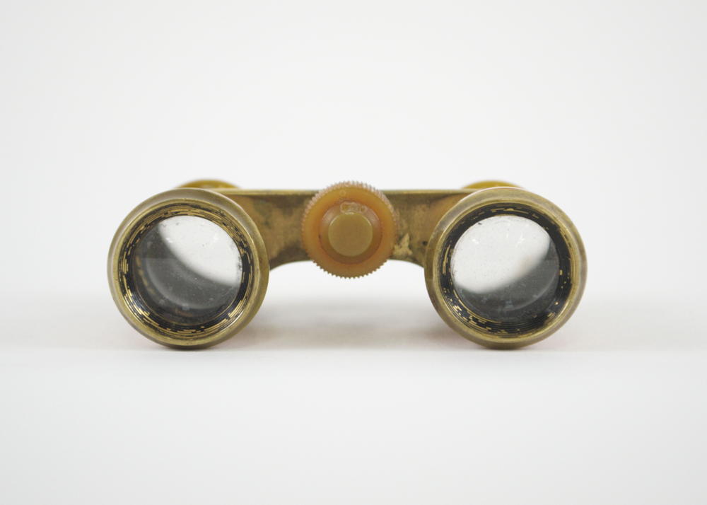 Small Orange Pearlized Plastic and Brass Binoculars
