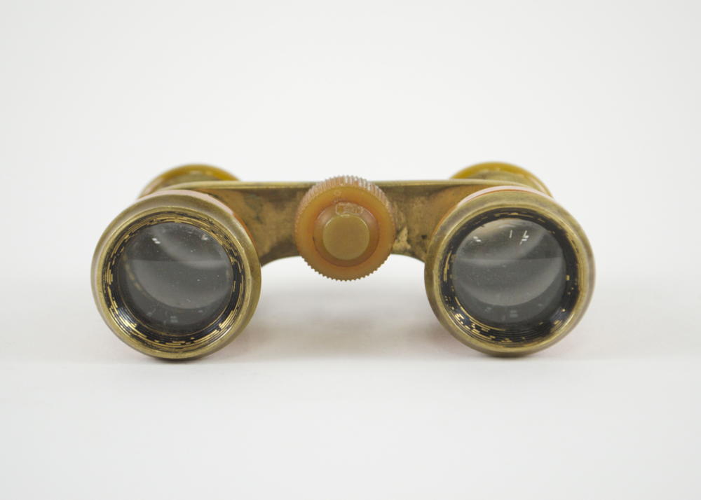Small Orange Pearlized Plastic and Brass Binoculars