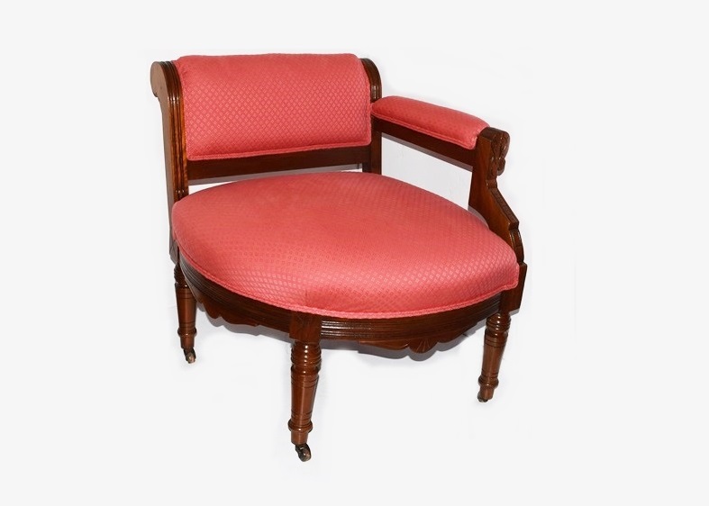 A Victorian Eastlake Corner Chair Upholstered in Soft Red Fabric