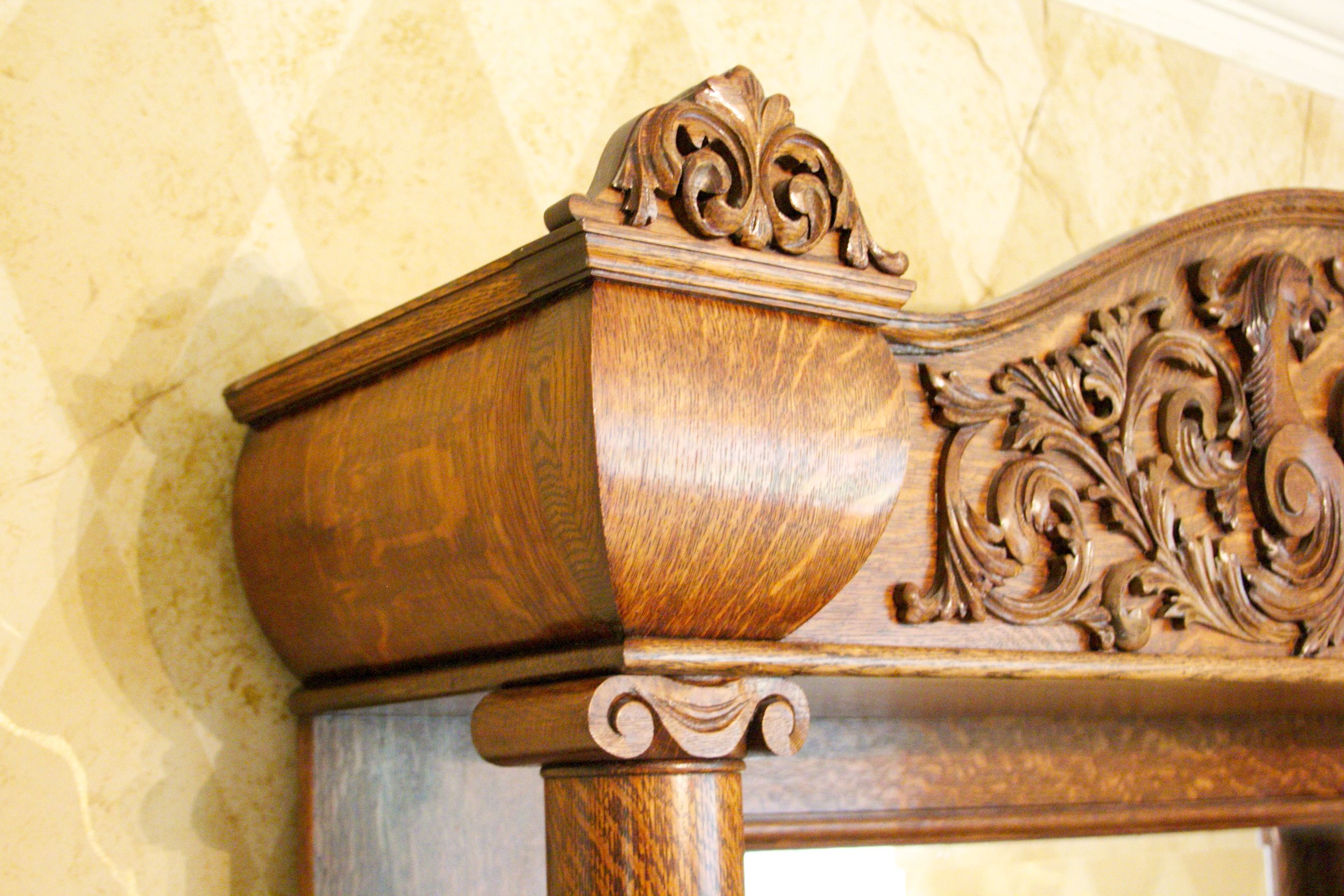 Antique Tiger Oak Sideboard Buffet with Beveled Mirror