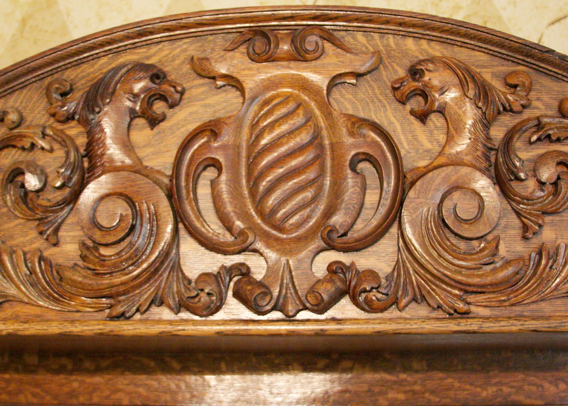 Antique Tiger Oak Sideboard Buffet with Beveled Mirror