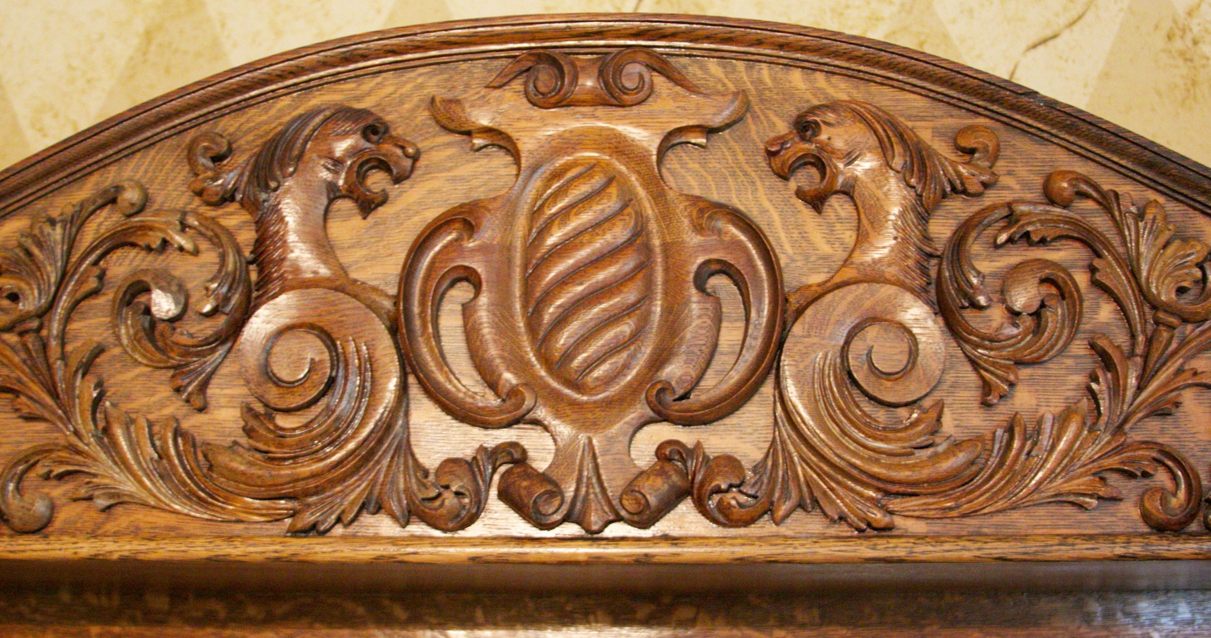 Antique Tiger Oak Sideboard Buffet with Beveled Mirror