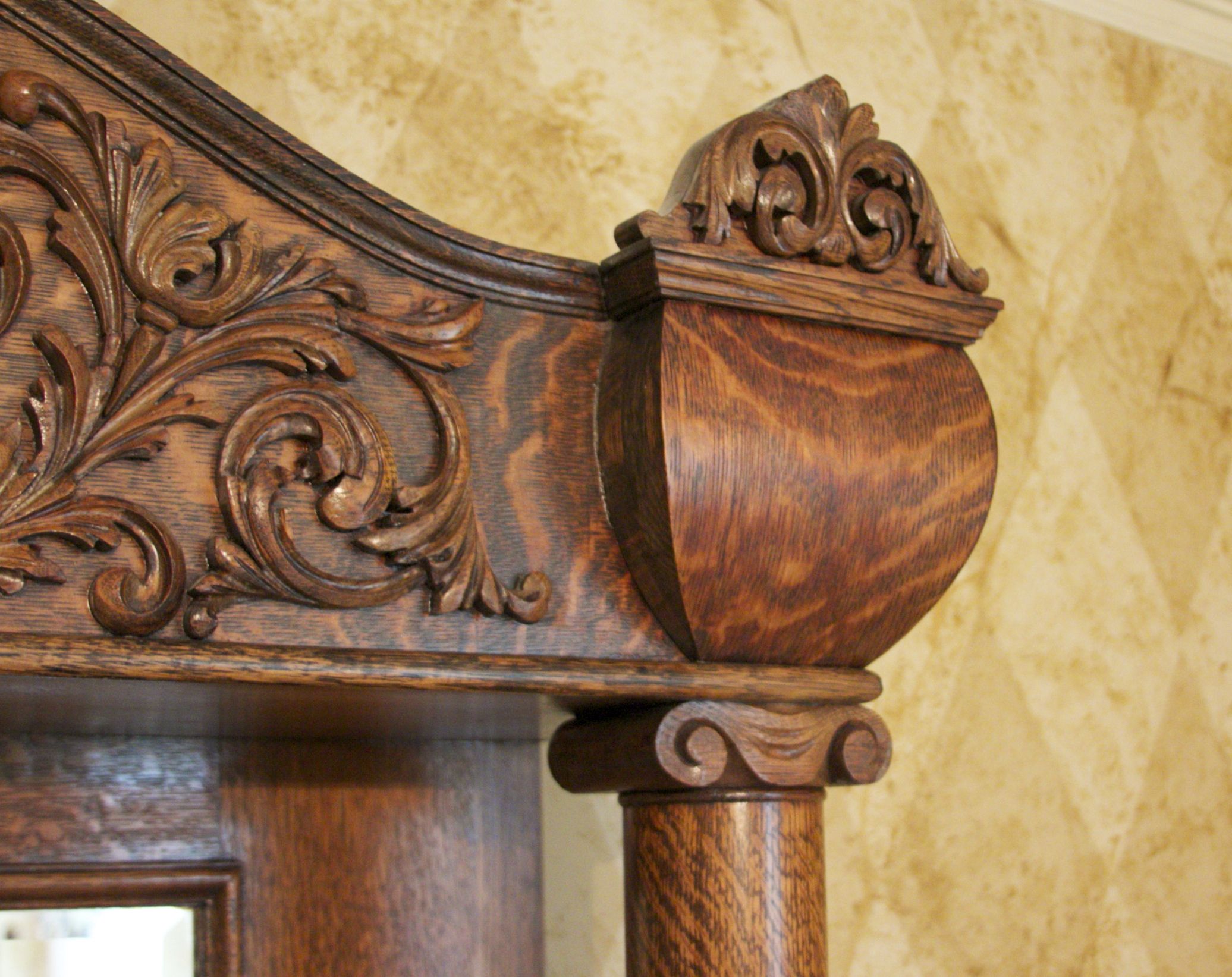 Antique Tiger Oak Sideboard Buffet with Beveled Mirror